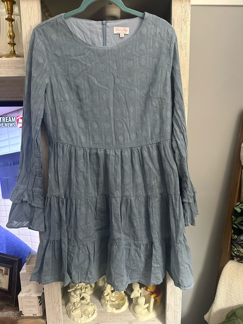 Pink Lily Dusty Blue Tiered Long-Sleeve Mini Dress